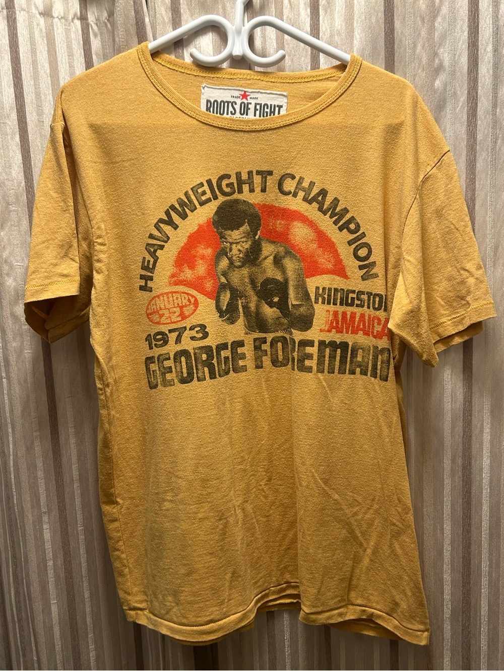 Roots of Fight Men's George Foreman Mustard Graphic Tee, Size XL